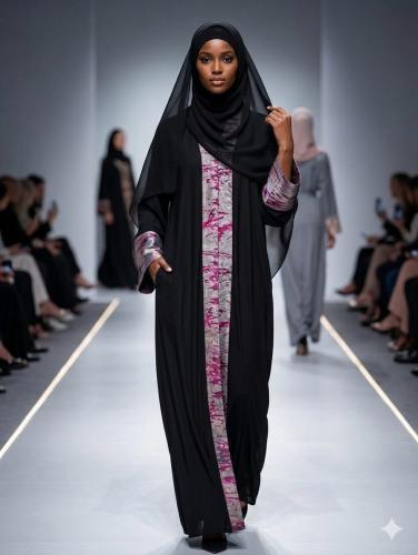 عباية سوداء بتفاصيل وردية أنيقة