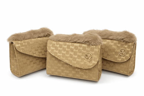 شنطة بناتي نسائية صغيرة بغطاء فرو – لون بيج