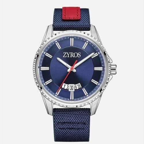 ساعة رجالية من زايروس بتصميم أنيق بلون أزرق