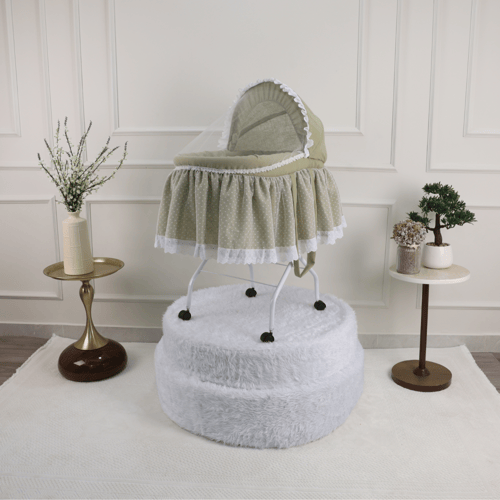 سرير شيال للأطفال بقاعدة متنقلة قماش لينن وناموسية...