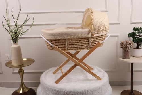 سلة موسى سرير مواليد خشبية قماش حبوب الرمان بتصميم...