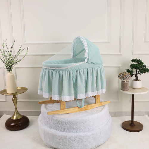 سرير شيال للأطفال بقاعدة هزاز خشبية وقماش لينن فاخ...