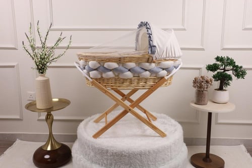 سلة موسى سرير مواليد خيزران قماش ضفيرة ملون بقاعدة...