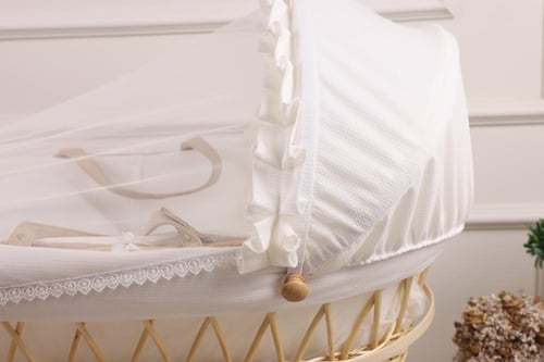 سلة موسى سرير مواليد خيزران قماش فيسبوك أبيض بقاعد...