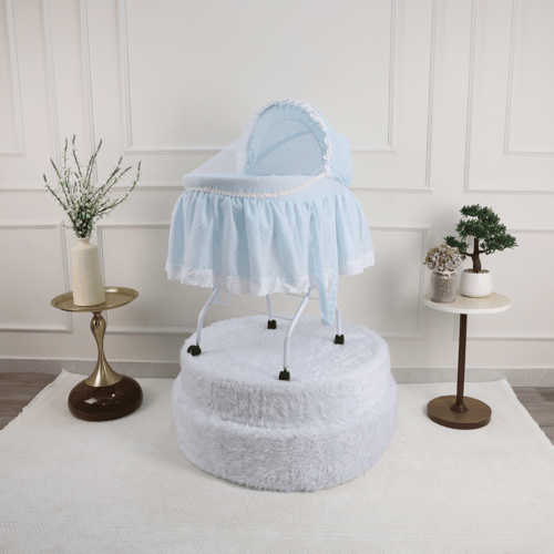 سرير شيال للأطفال بقاعدة متنقلة قماش لينن وناموسية...