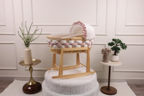 سلة موسى سرير مواليد خيزران قماش ضفيرة ملون بقاعدة...