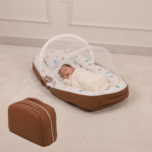 سرير مواليد محمول مع ناموسية أطفال وحقيبة تخزين لو...