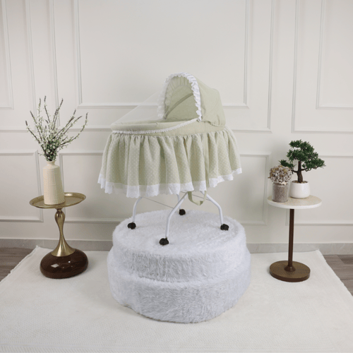 سرير شيال للأطفال بقاعدة متنقلة قماش لينن وناموسية...