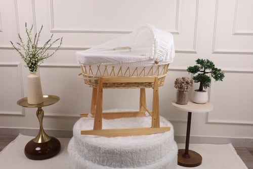 سلة موسى سرير مواليد خيزران قماش حبوب الرمان أوف و...