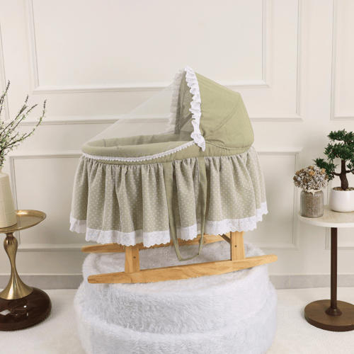 سرير شيال للأطفال بقاعدة هزاز خشبية وقماش لينن فاخ...