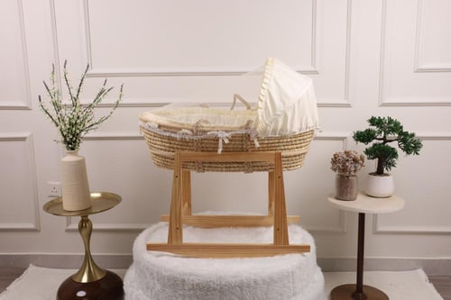 سلة موسى سرير مواليد خيزران قماش قطن أبو كسرات كلا...