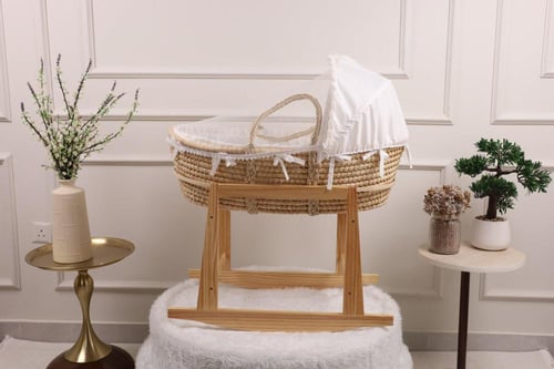 سلة موسى سرير مواليد خيزران قماش قطن أبو كسرات كلا...