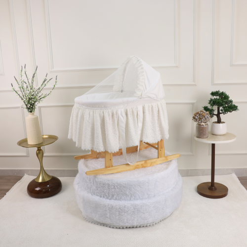 سرير شيال للأطفال بقاعدة هزاز خشبية مهد مواليد قما...