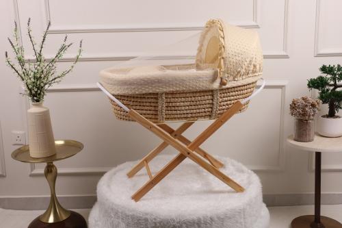 سلة موسى سرير مواليد خشبية قماش حبوب الرمان بتصميم...