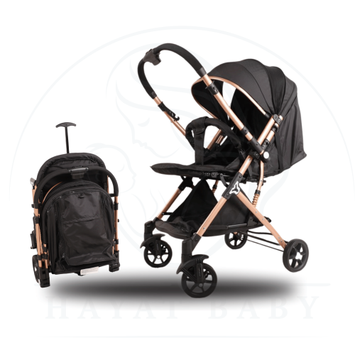 عربية أطفال رضع خفيفة للسفر ببرواز ذهبي ومقعد واجه...