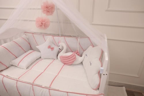 مفرش سرير مواليد لينن فاخر 12 قطعة مقاس 120*60 مع...