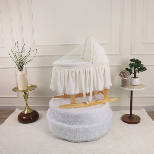 سرير شيال للأطفال بقاعدة هزاز خشبية قماش وناموسية