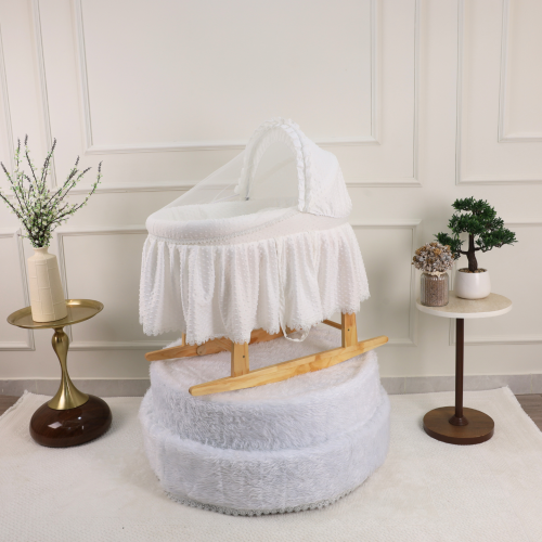 سرير شيال للأطفال بقاعدة هزاز خشبية قماش حبوب رمان...