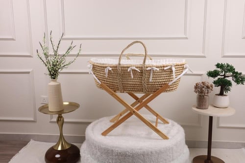 سلة موسى سرير مواليد خيزران قماش قطن أبو كسرات كلا...