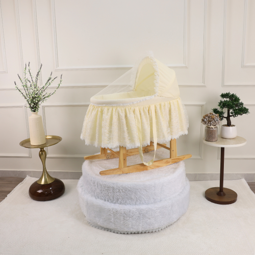 سرير شيال للأطفال بقاعدة هزاز خشبية ومهد مواليد قم...