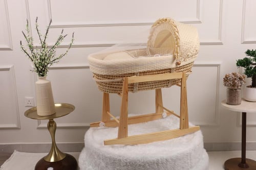 سلة موسى سرير مواليد خشبية قماش حبوب الرمان بتصميم...