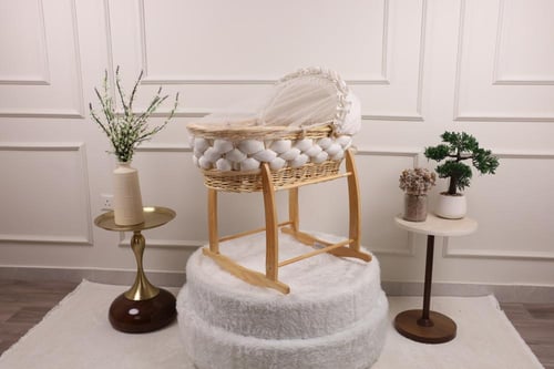 سلة موسى سرير مواليد خيزران قماش ضفيرة ملون بقاعدة...