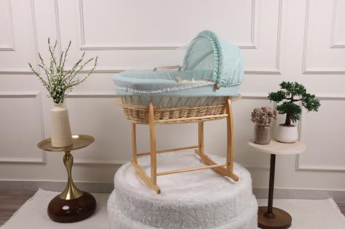 سلة موسى سرير مواليد خيزران قماش لينن بقاعدة X خشب...