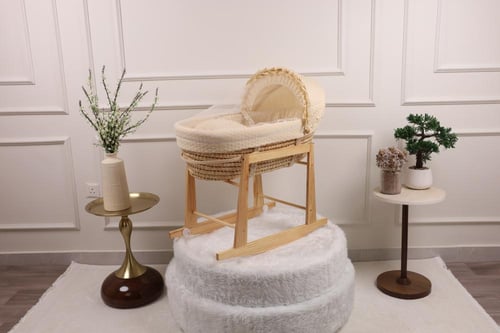 سلة موسى سرير مواليد خشبية قماش حبوب الرمان بتصميم...