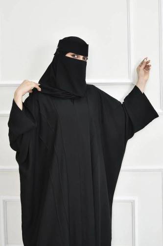 عباية نصف بشت كريب بخطوط مكينة وأكمام مربعة