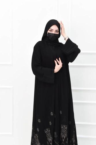 عباية فاخرة بتفاصيل تطريز ذهبي وأسود