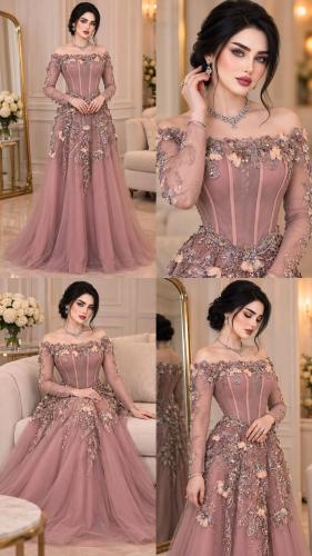 فستان لحمي كلفه شك سهرة تطريز