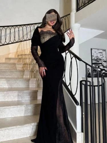 فستان سهرة اسود باربي بلمسات دانتيل