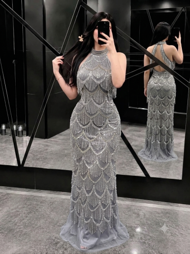 فستان سهرة شك هدب بتصميم حصري