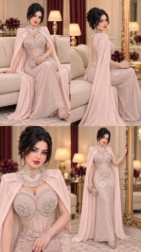 فستان سهرة بيج كلفه سهرة مع هدب وتطريز كرستال