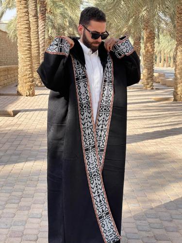 فروه رجالي قماش سيلكا فرو ثقيل نقشة سدو مع قبعه
