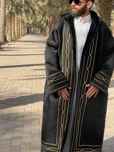 فروه رجالي قماش سيلكا فرو ثقيل تطريز خط عربي مع قب...