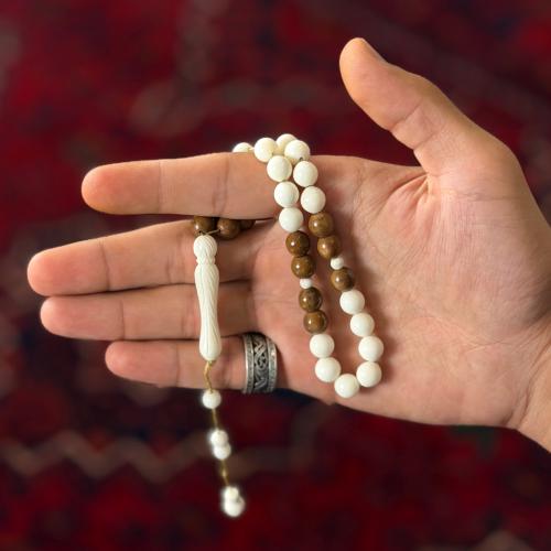 Bone camel prayer beads - with natural coconut wood - 8 mm, number 33
