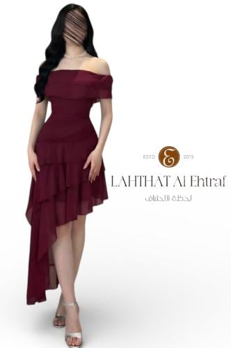 فستان عنابي جورجيت طبقات ناعمه