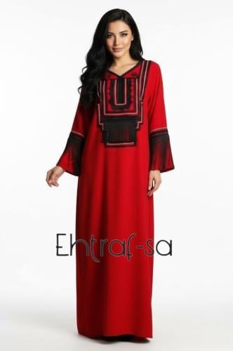 جلابيه نسائيه حمرا بهدب اسود