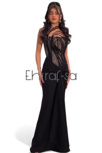 فستان سهره اسود الصدر دانتيل