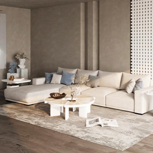 كنبة زاوية خشب سويدي مبطن بالكتان لون بيج مقاس 300...