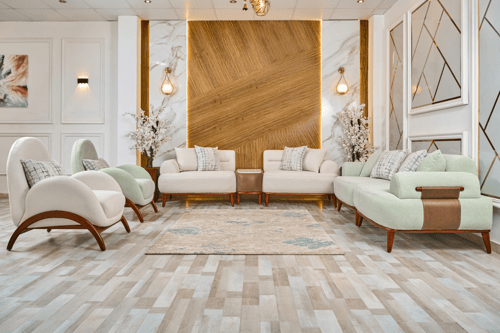 طقم كنب مودرن 5 قطع - بتصميم خشبي أنيق