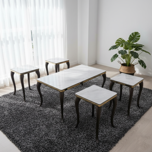 طقم طاولات جانبية سيراميك 5 قطع تصميم فاخر باللون...