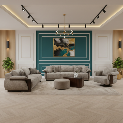 طقم جلسات خشب زان فاخر – كنبتين وكراسيين