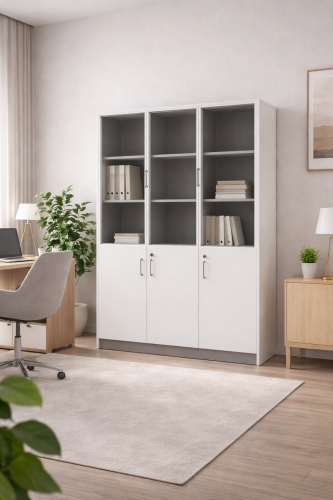 دولاب ملفات 3 باب لون أبيض ورمادي- تخزين ذكي يجمع...