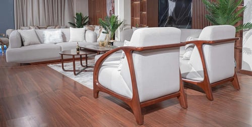 طقم كنب خشب زان بتصميم عصري لون بيج - 4 حبة