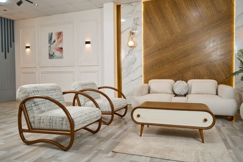 طقم كنب مودرن خشب منحني 4 قطع