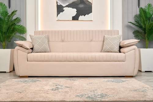 كنبة بيج فاتح تصميم عصري مريح وقابل للتحويل إلى سر...