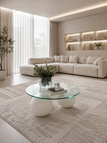 طاولة وسط RadiantRise Marble بسطح زجاج شفاف