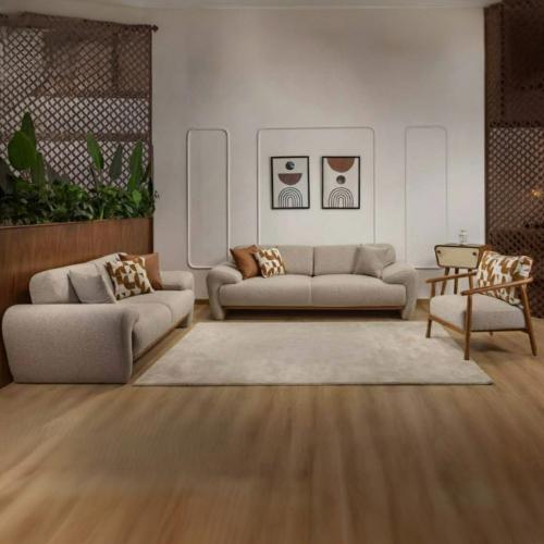 مجموعة كنب عائلية خشب زان طبيعي بيج فاتح – 4 حبه